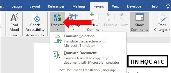 Dịch văn bản bằng Microsoft Translation
