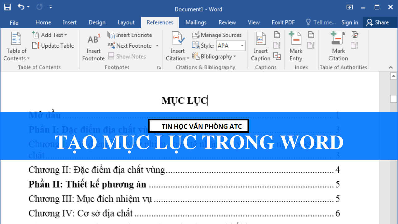 Tạo mục lục tự động trong Word 3